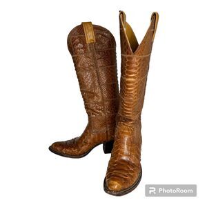 Vntg Nocona Boot Womens NARROW BROWN Real SNAKESKIN BOOTS 5A EUC Tall